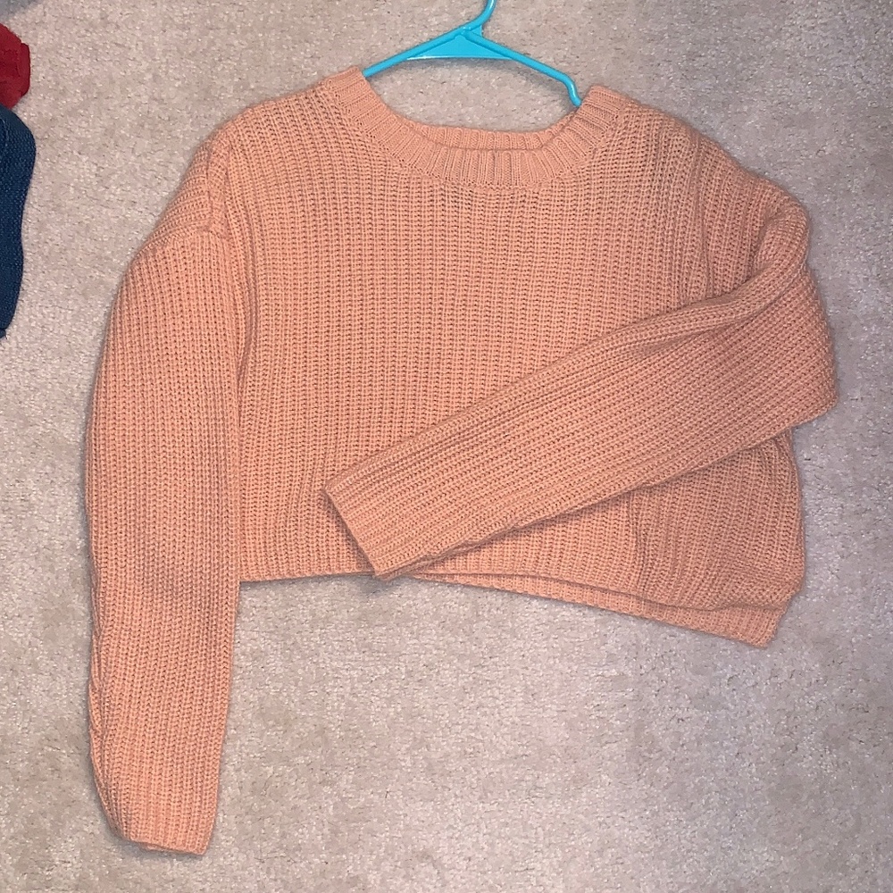 Light Pink Ribbed Knit Crop Sweater